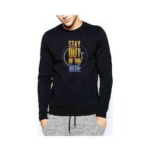 Pubg Stay Out Baskılı Siyah Erkek Örme Sweatshirt