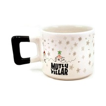 Mutlu Yıllar Kar Taneleri Baskılı Siyah Kulplu Kare Yılbaşı Kupası