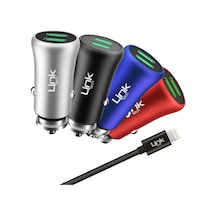 Linktech M582 Metal Araç Şarj Adaptörü ve Lightning Kablo Set 2.4 Siyah