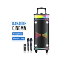 Büyük Boy Çift Kablosuz Mikrofonlu Bluetooth Hoparlör Taşınabilir Tekerlekli Speaker