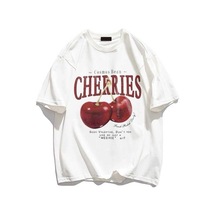 Tarzsokak Red Cherries Baskılı Oversize Unisex Beyaz