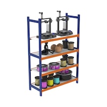 4 Katlı Ahşap Raflı İçten Oturmalı Hafif Rack - 3d Yazıcı Rafı, Depo Rafı 60x180 Cm-100 Cm Mavi-turuncu