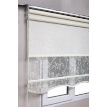 Çiftli Sistem Kırık Beyaz Çiçek Desenli Tül + Stor Güneşlik Perdeler