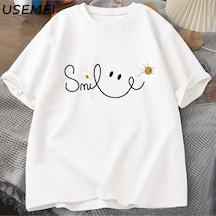 Flood Of Style Papatya Gülümseme Yüz T Shirt Yaz Çiçek Baskılı Tişört Kadın Erkek Pamuk Kısa Kollu Tshirt Bo Beyaz