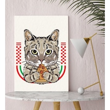 Bk Gift Pizza Yiyen Kedi Tasarımlı Kanvas Tablo 30X50Cm-1