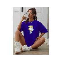 Medinenur Unisex Peluş Ayı Baskılı Bisiklet Yaka Tshirt Mavi
