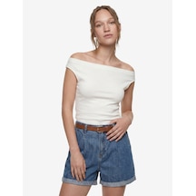 Koton Asimetrik Yaka Slim Fit Pamuklu Kolsuz Bluz Ekru 6sal30278ık
