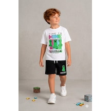 Cg Kids Minecraft Erkek Çocuk Tshirt & Şort Alt Üst Takım Süper Kalite Siyah