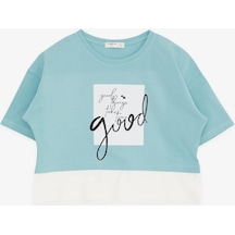 Breeze Kız Çocuk Crop Tişört Yazı Baskılı Yanları Yırtmaçlı 9-14 Yaş, Mint Yeşili-mint Yeşili Mint