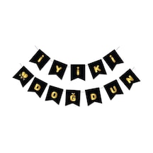 Gold Metalik Baskılı Iyiki Doğdun Banner Siyah