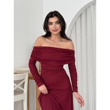 Uras Straplez Elbise Bordo