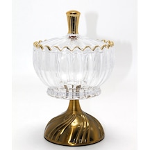 Metal Ayaklı Kristal Cam Şekerlik Gold Detaylı Sunumluk Alk4871