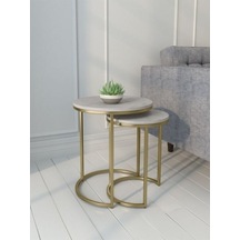 2'li Yuvarlak Gold Yan Ve Zigon Sehpa Gold