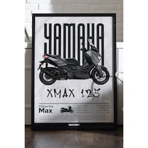 Yamaha X-max 125 Siyah Ahşap Çerçeveli Poster, Dekoratif Motosiklet Duvar Tablosu