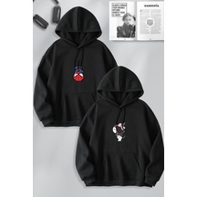 Macklin Sevgili Çift Kombin Kuromi Ve Spiderman Baskılı Özel Tasarım Kapüşonlu Sweatshirt 2li Set Takım Siyah Mck0853 Siyah