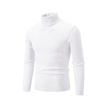 Yeni Erkek Yüksek Boyun Kazak Düz Renk Kazak Örme Sıcak Rahat Balıkçı Yaka Eşofman Yün Erkek Kış Açık Üstleri Beyaz