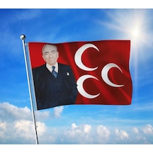 Alparslan Türkeş Ve 3 Hilal Mhp Bayrağı Premium Raşel Kumaş 100x150 Cm Diğer