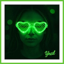 Bezos Yeşil Led Işıklı Kalp Gözlük 3 Modlu Parti & Glow Gözlüğü Dmc Diğer