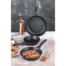 Leony 3 Parça Tava Seti 20 CM-24 CM-28 CM Siyah Döküm Granit Kaplama