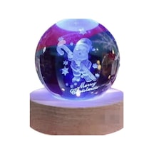 Dekoratif Noel Tasarımlı Ahşap Altlıklı Işıklı Cam Küre Büyük Boy8cm 16renk Şarj Edilebilir