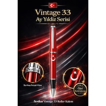 Scrikss Vintage 33 Roller Kalem Kırmızı Ay Yıldız Baskılı Kırmızı - Siyah