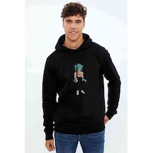 Anime Dragon Ball Baskılı Siyah Erkek Örme Kapşonlu Sweatshirt (534758273)