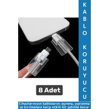 Premium Telefon Şarj Kablosu Aşınma Yıpranma Kırılma Önleyici Şeffaf Silikon Kablo Koruyucu 8 Adet