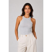 Parshey Kadın Halter Yaka Body Fit Kalıp Basic Rahat & Günlük Kullanım Gri