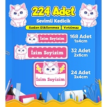 Sevimli Kedi Temalı Okul Kreş Kişiye Özel İsim Etiket Seti - Model 373 Çok Renkli