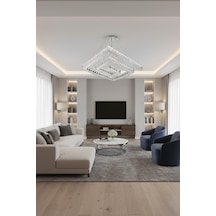 Lotus Kristal Taşlı Ledli Krom Avize