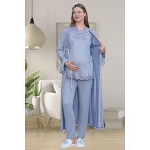 Mecit Pijama Mecit 1517 Mavi Sabahlıklı Lohusa Pijama Takımı
