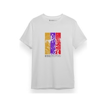 Neon Genesis Evangelion Colorful Poster Beyaz Kısa Kol Erkek Tshirt 001