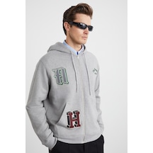 Grımelange Alphabet Erkek Pamuklu Önü Baskılı Kapüşonlu Kordon Detaylı Fermuarlı Hırka Grimelanj Sweatshirt