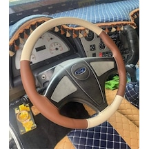 Dikişli Deri Direksiyon Kılıfı 66 Taba/bej Deri Siyah Dikişli Ford 3230 S Için
