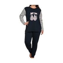 Nicoletta Kadın Pijama Takımı Uzun Kollu Cepli Pamuk Likralı Laci 96387 R12 Lacivert