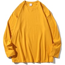 Ikkb Sonbahar Ve Kış Erkek Gevşek Büyük Boy Düz Renk Uzun Kollu Tişört Sarı