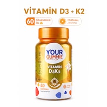 D3 K2 Vitamini Gummies 60 Adet Portakal Aromalı Çiğnenebilir Jel Form