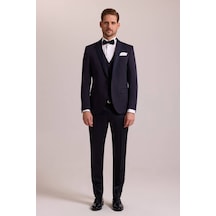 Ysf Erkek Lacivert Slim Fit Yelekli Damatlık