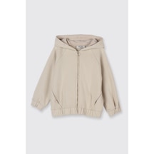Panço Kız Çocuk Yumuşak Dokulu Fermuarlı Sweatshirt Bej