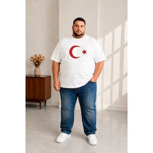 Sngl Tekstil Erkek Büyük Beden Kısa Kollu Ay Yıldızlı Tişört 3xl 4xl 5xl 6xl 7xl 8xl 9xl Beyaz