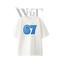 Thewert Sayi 67 Tasarım Baskılı Ünisex Beyaz Oversize T-shirt