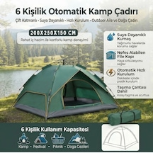 6 Kişilik Otomatik Kamp Çadırı Çift Katmanlı, Suya Dayanıklı, Çok Renkli