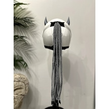 Motor & Motosiklet 3d Baskı Gri Şeytan Boynuzlu Gri Örgülü Tekli Saç Kask Dış Aksesuarı Diğer