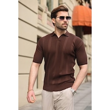 Madmext Kahverengi Polo Yaka Triko Erkek Tişört E7469 Kahverengi