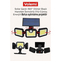 Volemi Üçlü Solar Led Projektör Beyaz Işık Sensörlü Dış Mekân Aydınlatma