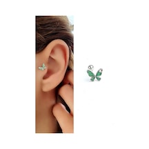 Mineli Kelebek Figürlü 925ayar Gümüş Tragus Kıkırdak Piercing Gümüş