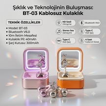 Taşlı Işıklı Aynalı Küpe Tasarımlı Bluetooth Kulaklık V6.0 Stereo Hd Pembe Rose