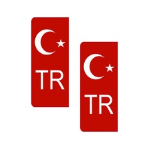 Kırmızı Bayraklı Plaka Etiketi Tr 2 Adet - Sticker
