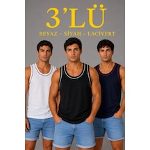 Ertaştrendstore Erkek 3 Lü Kolsuz Sporcu Atlet Seti Yazlık Bisiklet Yakalı - Siyah, Lacivert, Beyaz Çoklu Renk