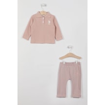U.S. Polo Assn. Lisanslı Pudra Kız Bebek Uzun Kol Sweatshirt Takım 5274-30419 Pudra